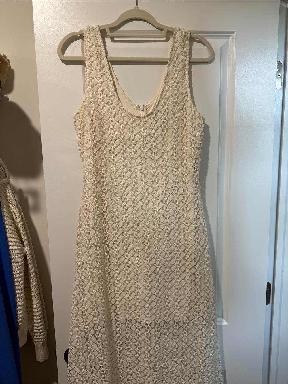 Luxely crochet knit cream dress